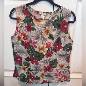 Natalie & Me Weekends Women’s Large Linen Floral Tank Tropical Summer Vacation